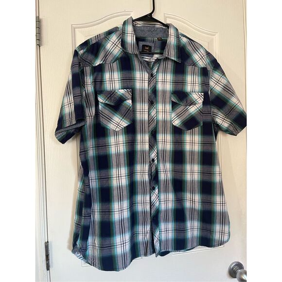 NWOT Lee Men's Green & Black Gingham Short Sleeve Buttons Up Shirt Size XXL - Picture 9 of 10